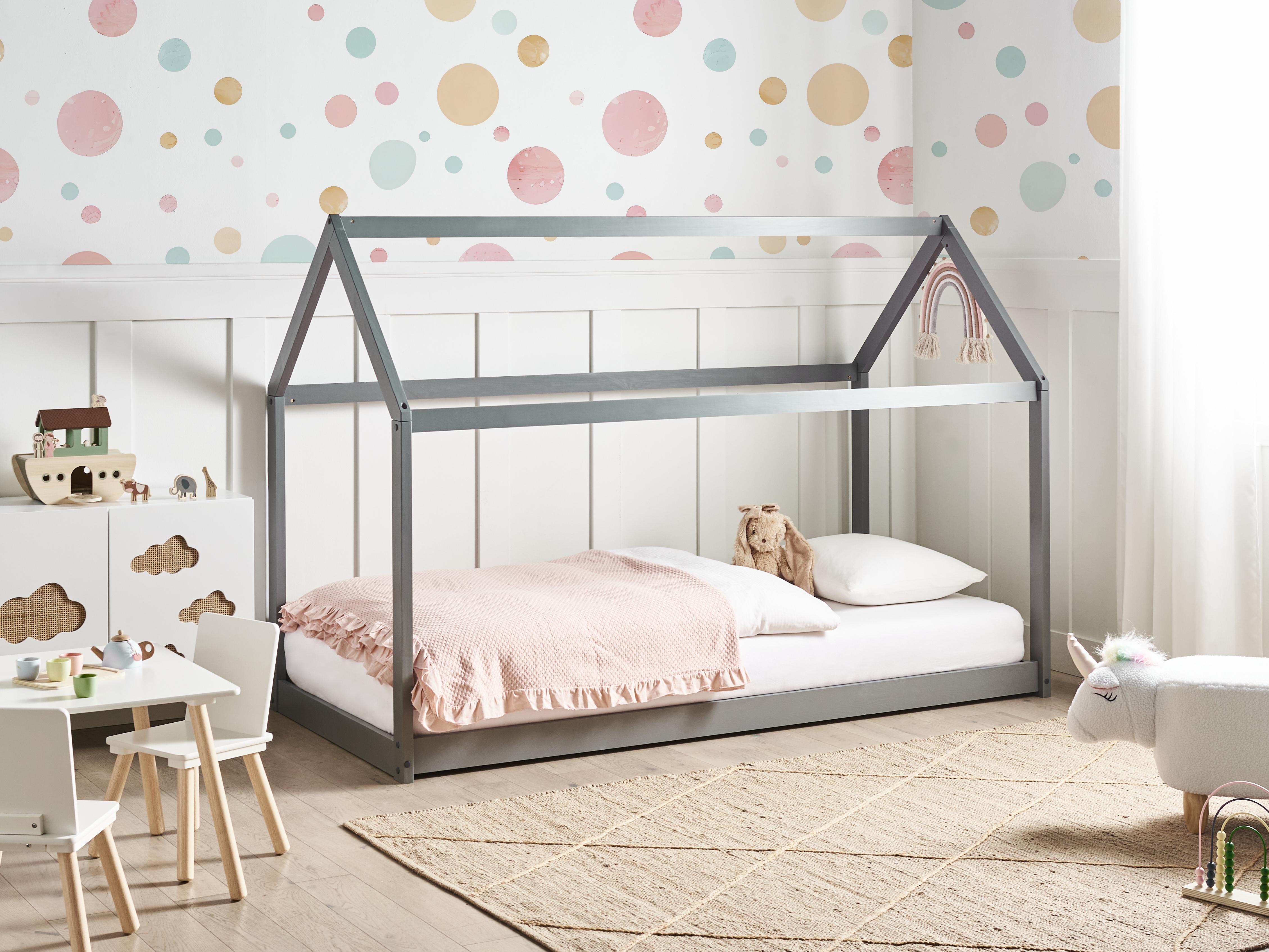Kids Bed House Pine Wood TOSSE 90 x 200 cm (EU Single) Grey
