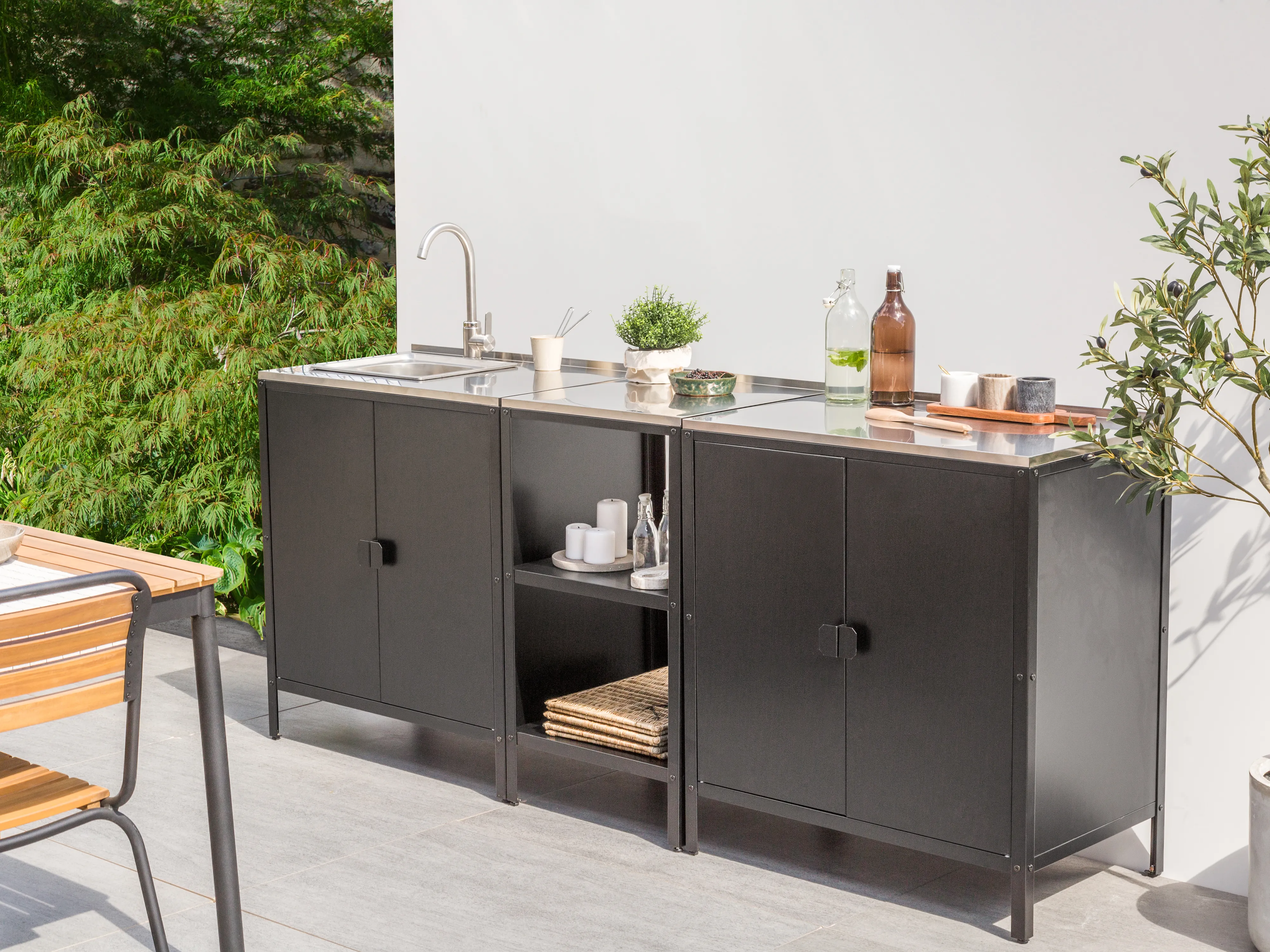 3 Piece Outdoor Kitchen Set with Sink VILAMA Metal Black