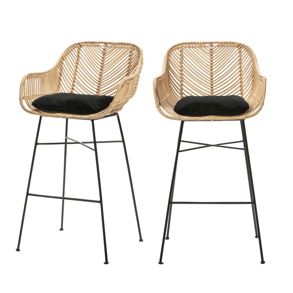 NUNUHAI - Lot de 2 tabourets de bar en rotin 68cm