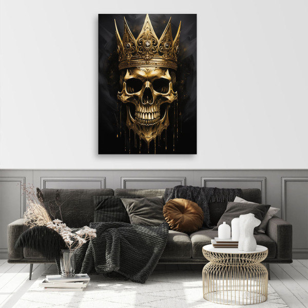 Feeby Obraz na płótnie, Złota Czaszka w koronie Glamour 40x60
