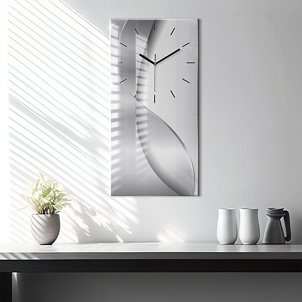 Horloge murale Wallfluent 30x60 cm Aiguilles noires Abstraction argentée 1 pcs