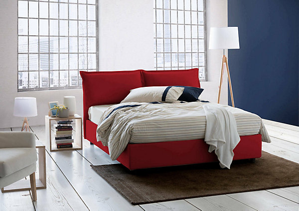 Lit double Dcaprar, Lit coffre avec revêtement en tissu, Ouverture frontale, adapté pour matelas 160x190 cm, Rouge