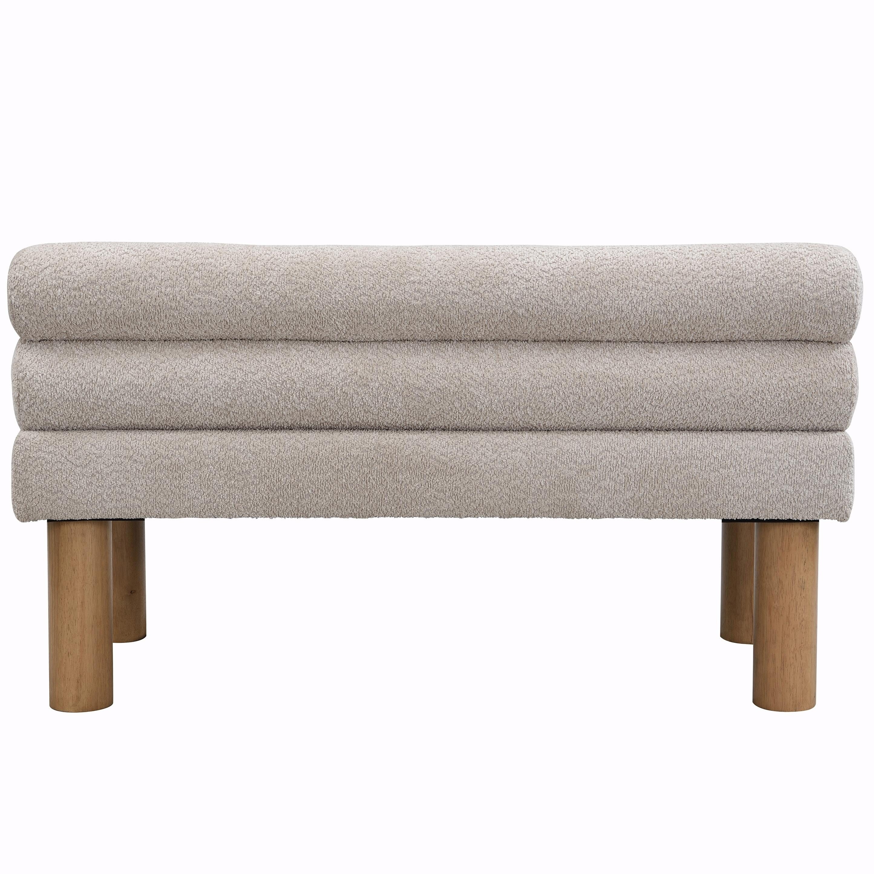 Boucle Fabric Dining Bench - Rubber Wood Legs