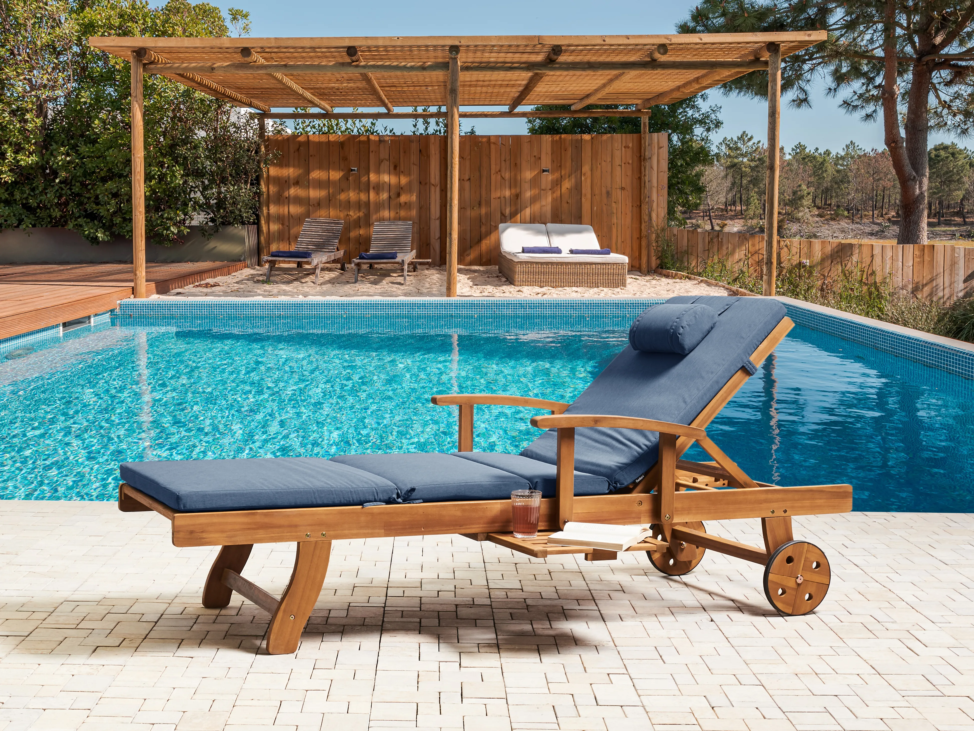 Sun Lounger Pad Cushion TOSCANA/JAVA/AMANTEA PREMIUM 189 x 58 cm Blue