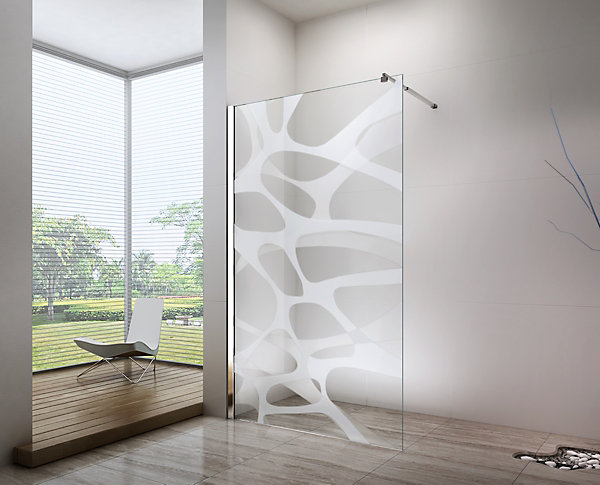 Douche à l'italienne 200x120cm, modèle Wave en verre avec motif opaque revêtement NANO - EX101
