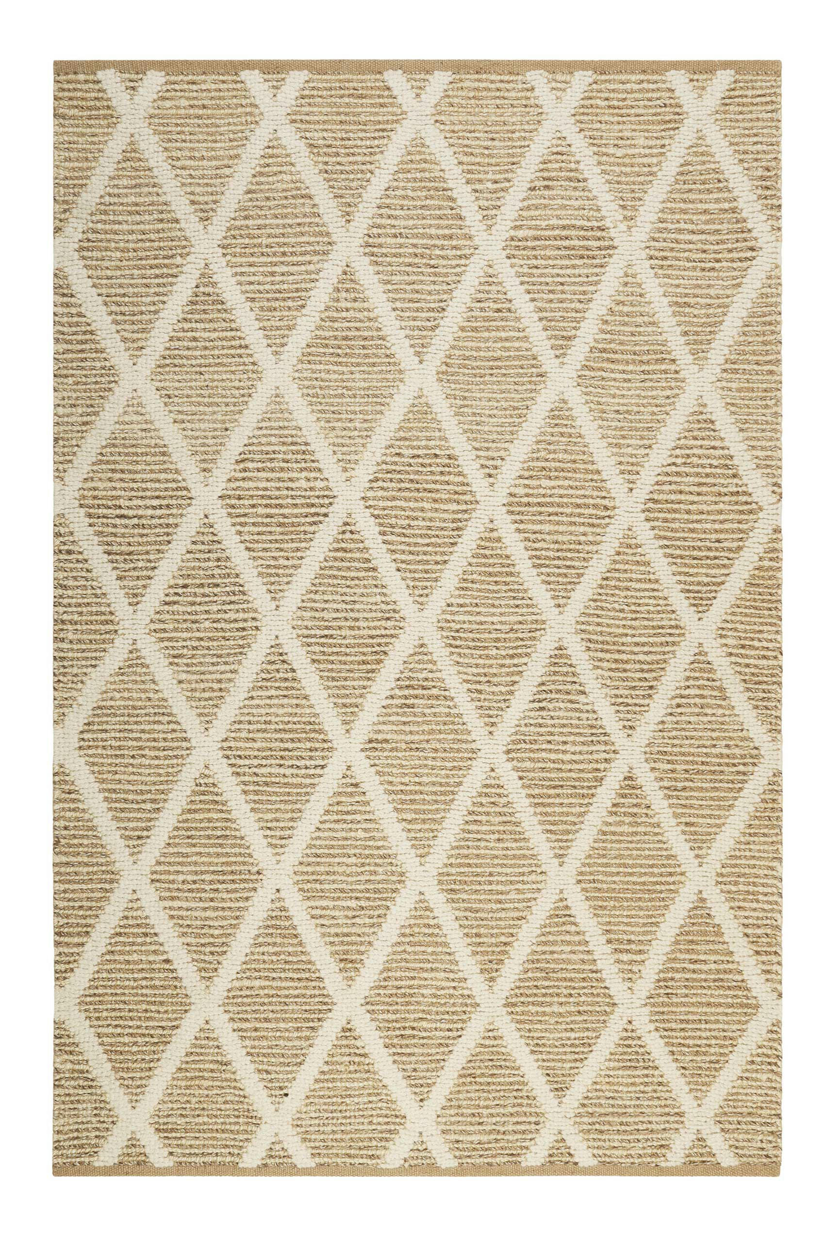 NOVELLA - Tapis plat tissé main jute et laine vierge motif losange 200x290