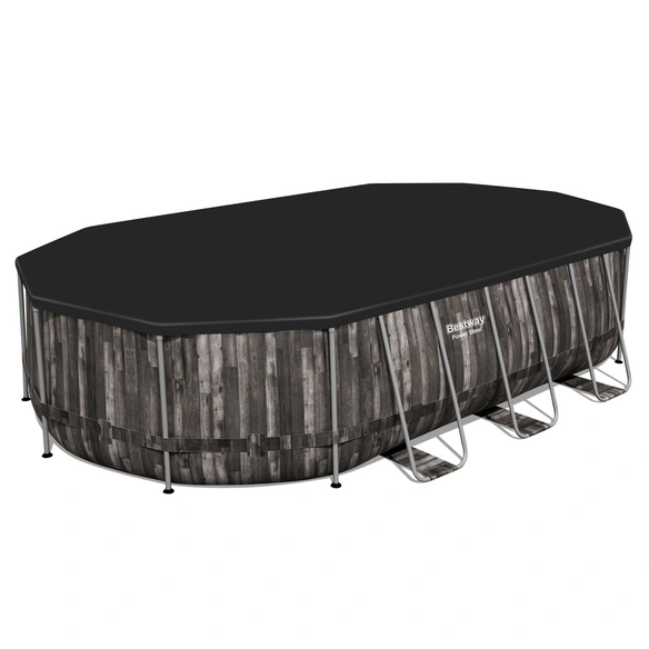 Pool, Komplett-Set mit Filterpumpe 610 x 366 x 122 cm , Holz-Optik, oval