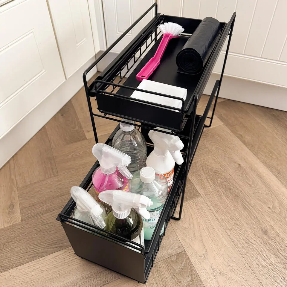 QUVIO Kruidenrek metaal met 2 lades - Zwart