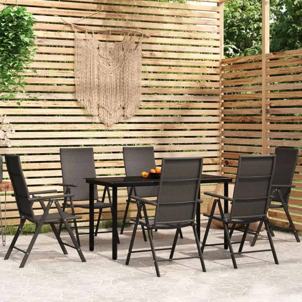 vidaXL - 7-delige Tuinset 6 verstelbaar stoelen - Zwart PE rattan - 140x70 cm
