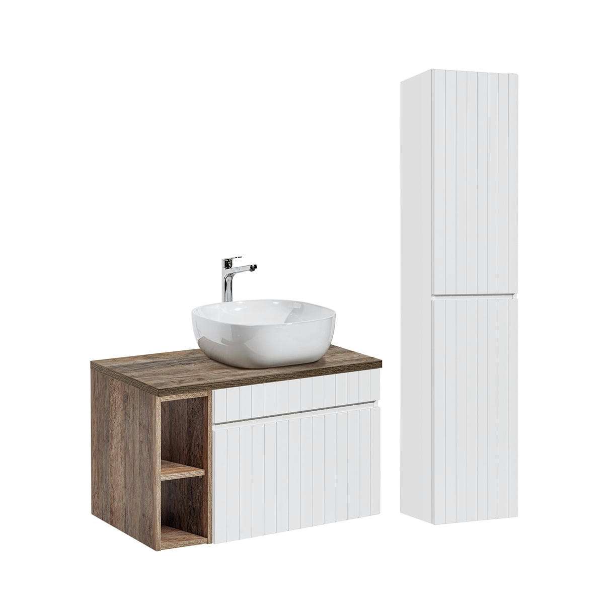 - Ensemble meuble simple vasque 80cm et colonne stratifiés blanc