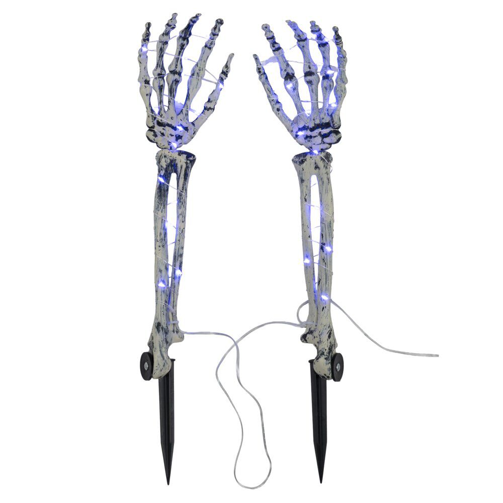 Bras squelette Halloween x2 lumineux à planter plastique violet H36cm