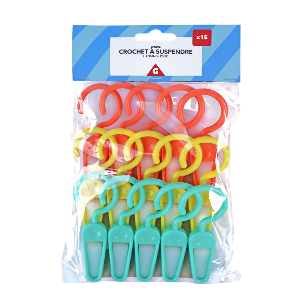 Crochet à suspendre x15 métal et plastique multicolore