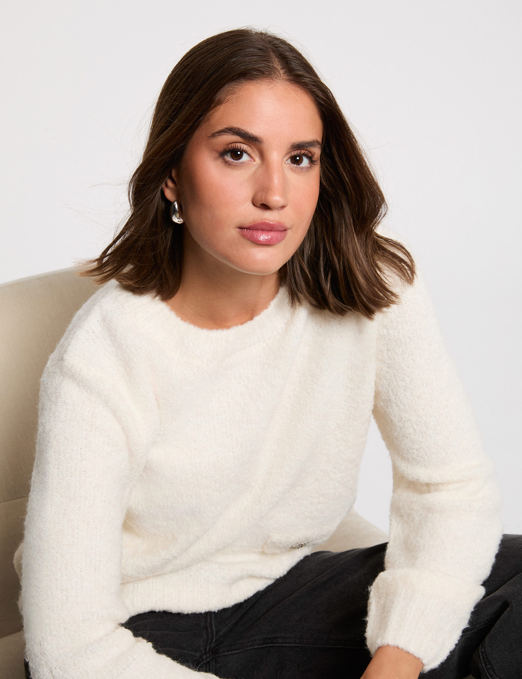 Thick Sweater With Round Neck Ivory Women