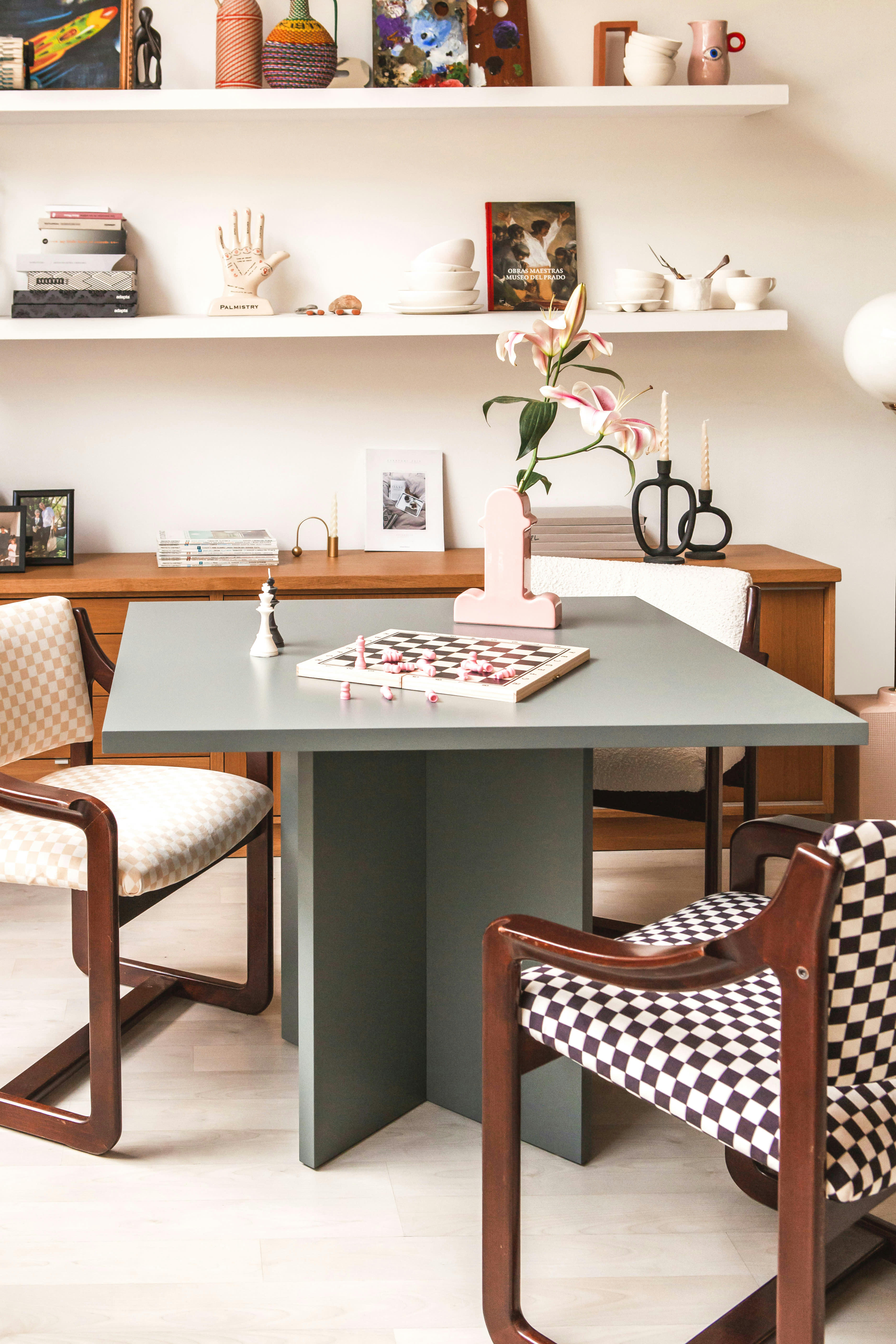 BLOCKIE-MATILDA - Table de salle à manger carrée laquée MDF 3cm Gris 100x100cm