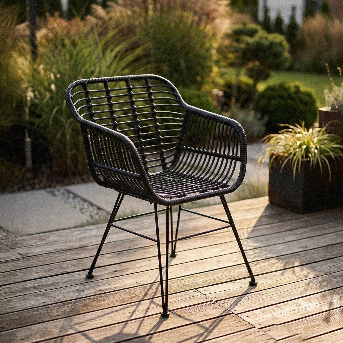 Krzesło JARDIN plecione czarne 57x62x81 cm