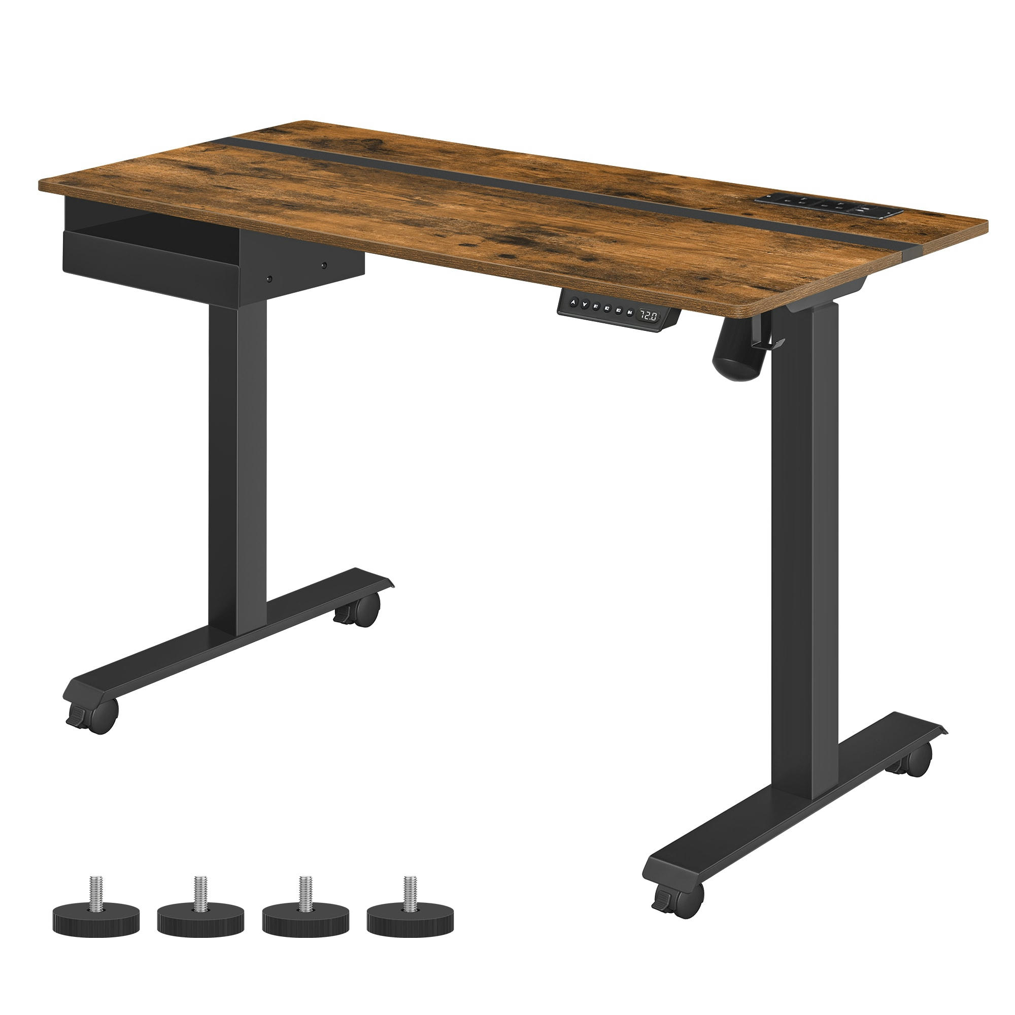 - Bureau assis-debout 120 cm effet bois marron rustique