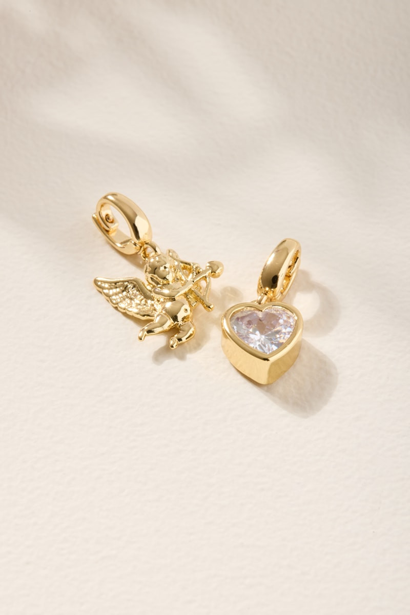 Cupid and Heart Charm Set Gold