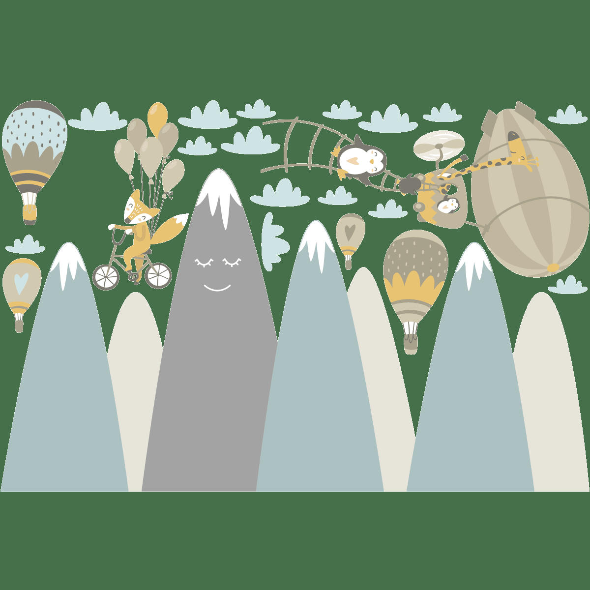 - Stickers enfant montagnes scandinaves et animaux volants 70x105cm