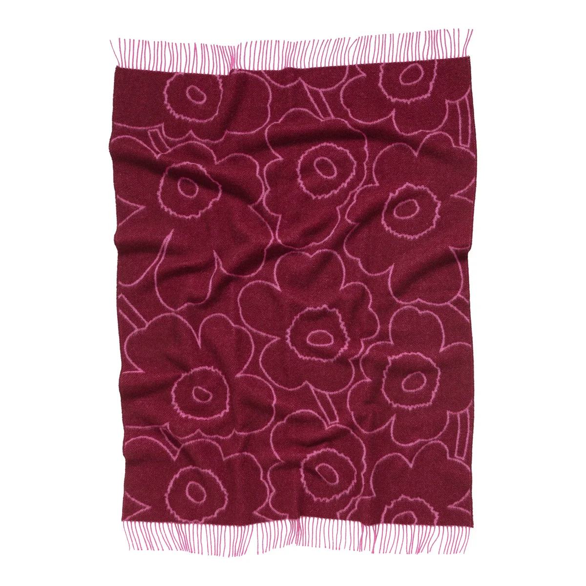 Marimekko - Piirto Unikko Wolldecke, 130 x 170 cm, burgundy / fuchsia