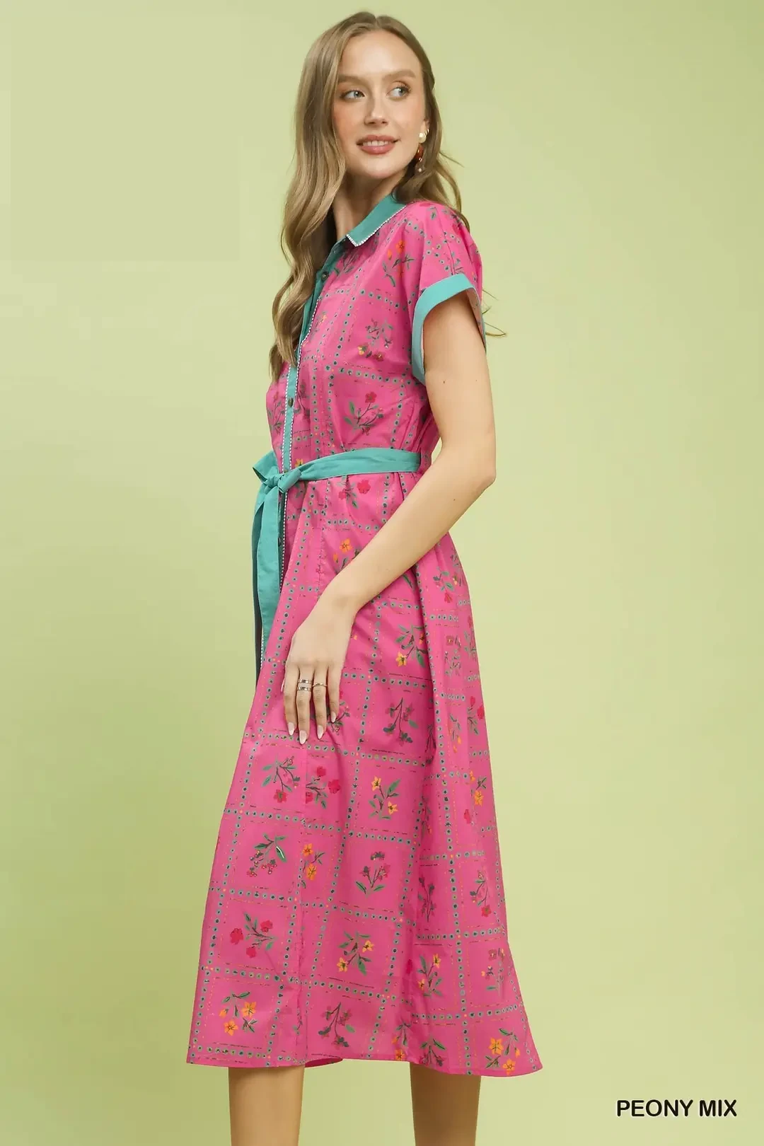 Mix Floral Button-Front Midi Dress