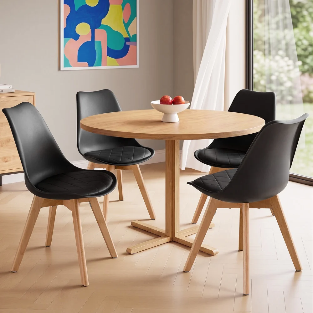 Chaises de cuisine en cuir PU avec pieds en hêtre