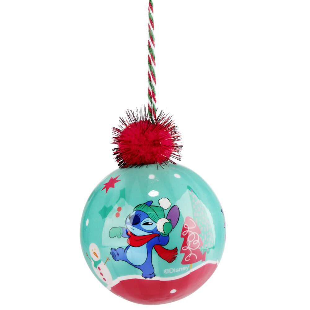 Boule de No&euml;l Disney Stitch plastique bleu pompon rouge Ø8xH10cm