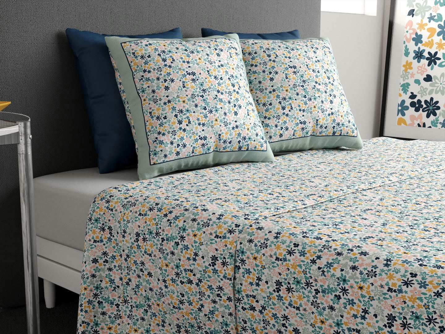 MANI - Parure de drap coton bleu 180x290 cm