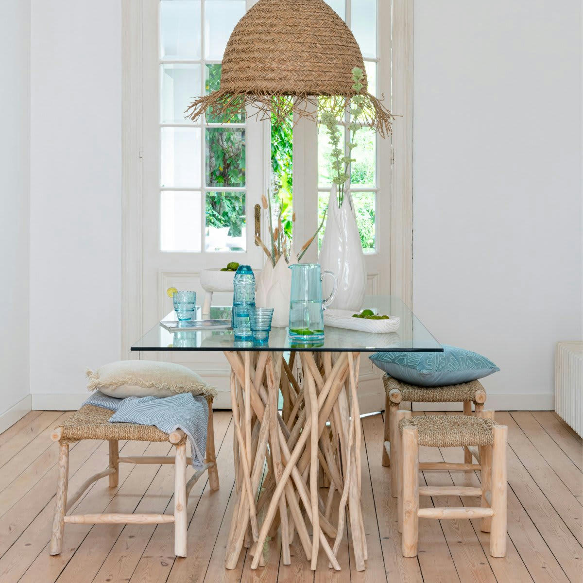 BANGKOK - Tabouret bas en bois et corde naturelle