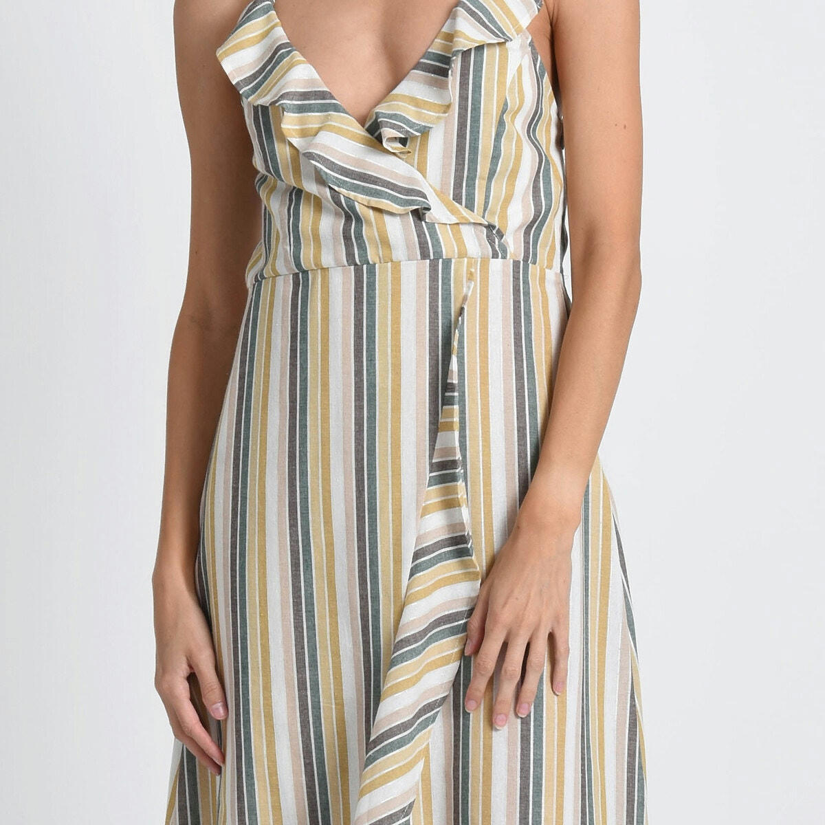Robe longue rayée à bretelles