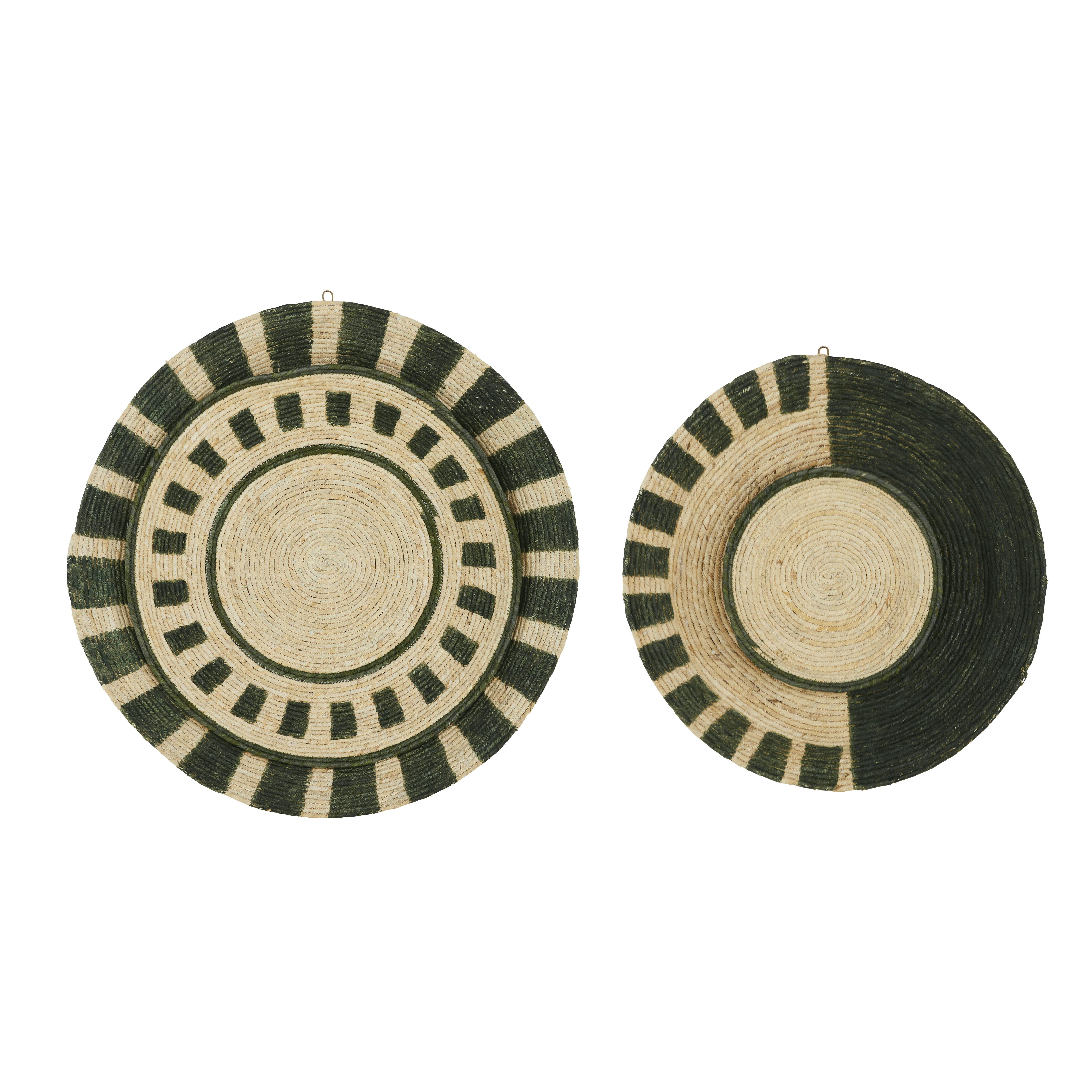 TIAGO - Déco murales assiettes en fibre de maïs beige et verte (x2) D79