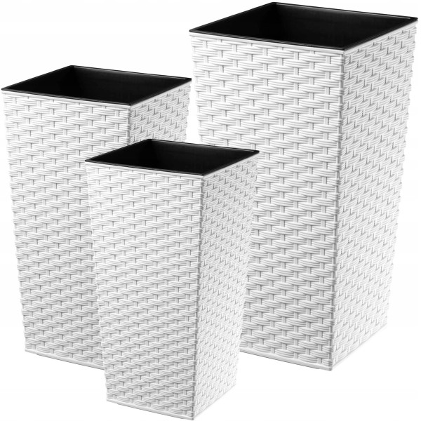 Zestaw 3x Donica Doniczka Wkład Rattan Biała 68cm