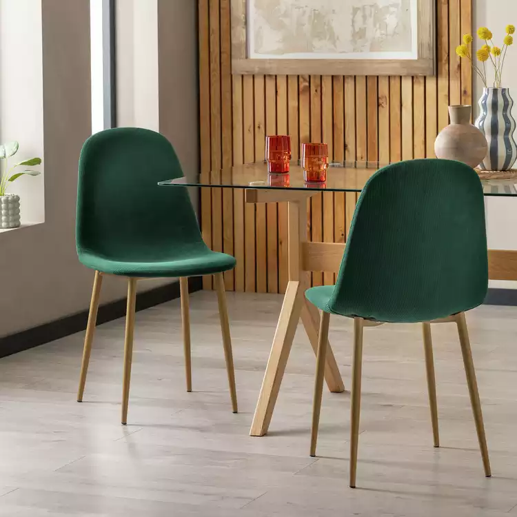 Habitat Beni Pair of Corduroy Dining Chairs - Green