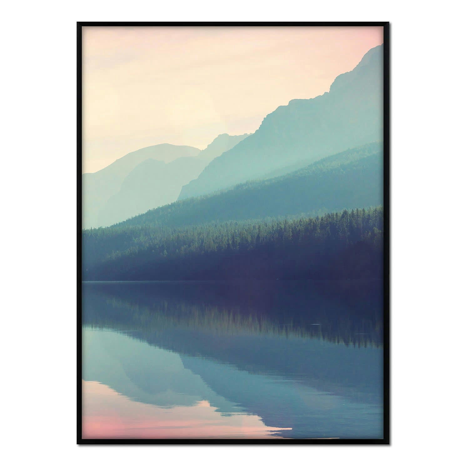 MONTAÑA - Affiche avec cadre noir - Coucher de soleil avec reflets - 30x40