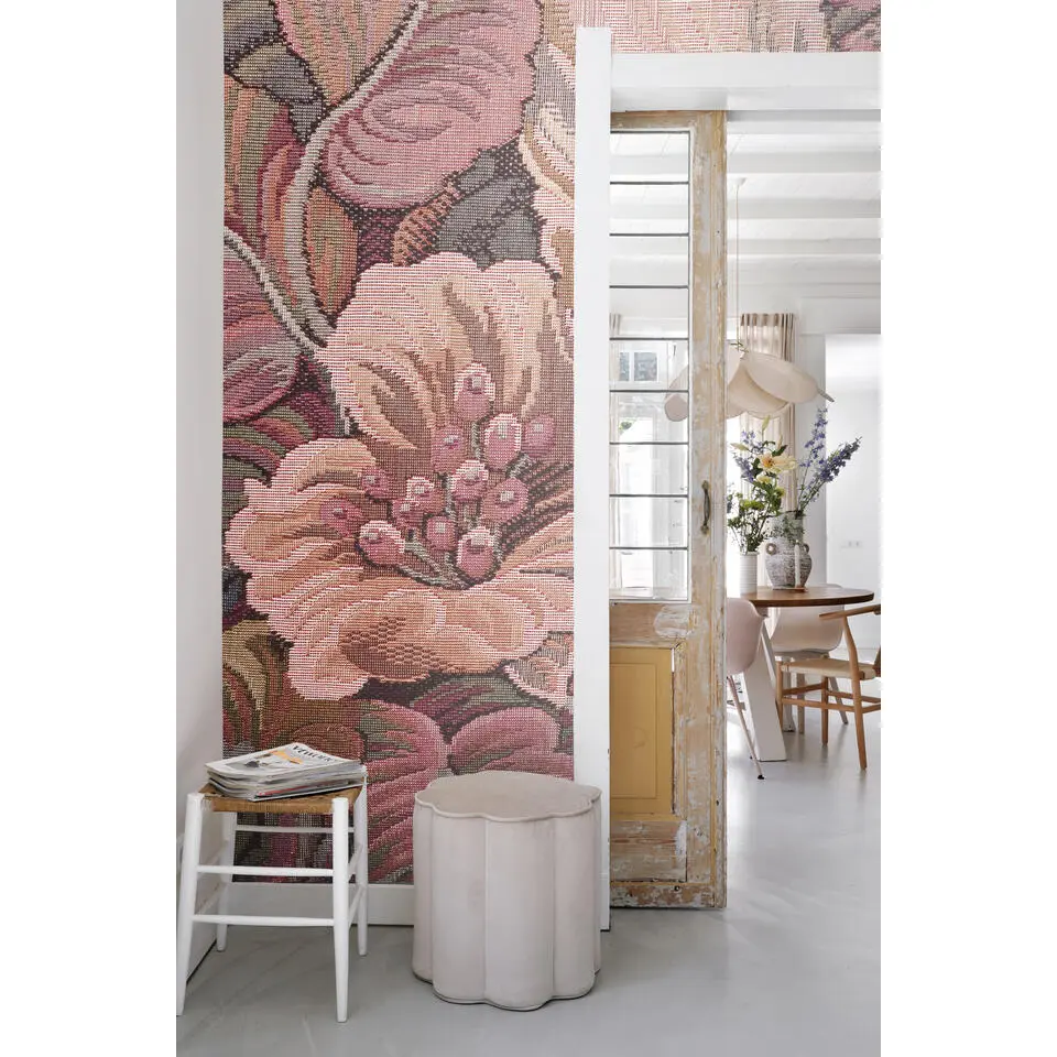 ESTAhome fotobehang geborduurd bloemmotief roze - 186 x 279 cm