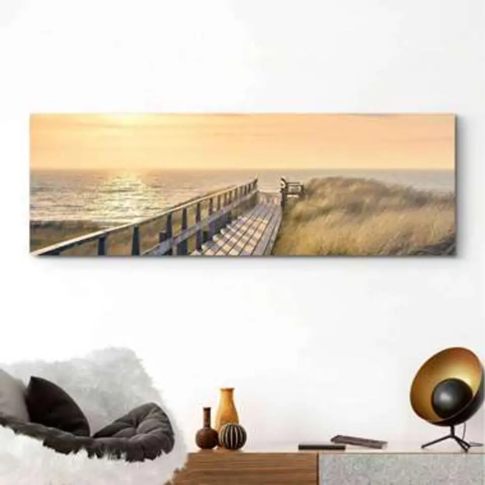 Schilderij Strandpad - 52 x 156 - Beige