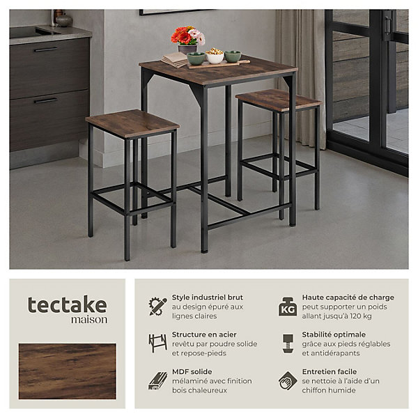 Ensemble de bar En 3 parties Style industriel Table avec 2 tabourets