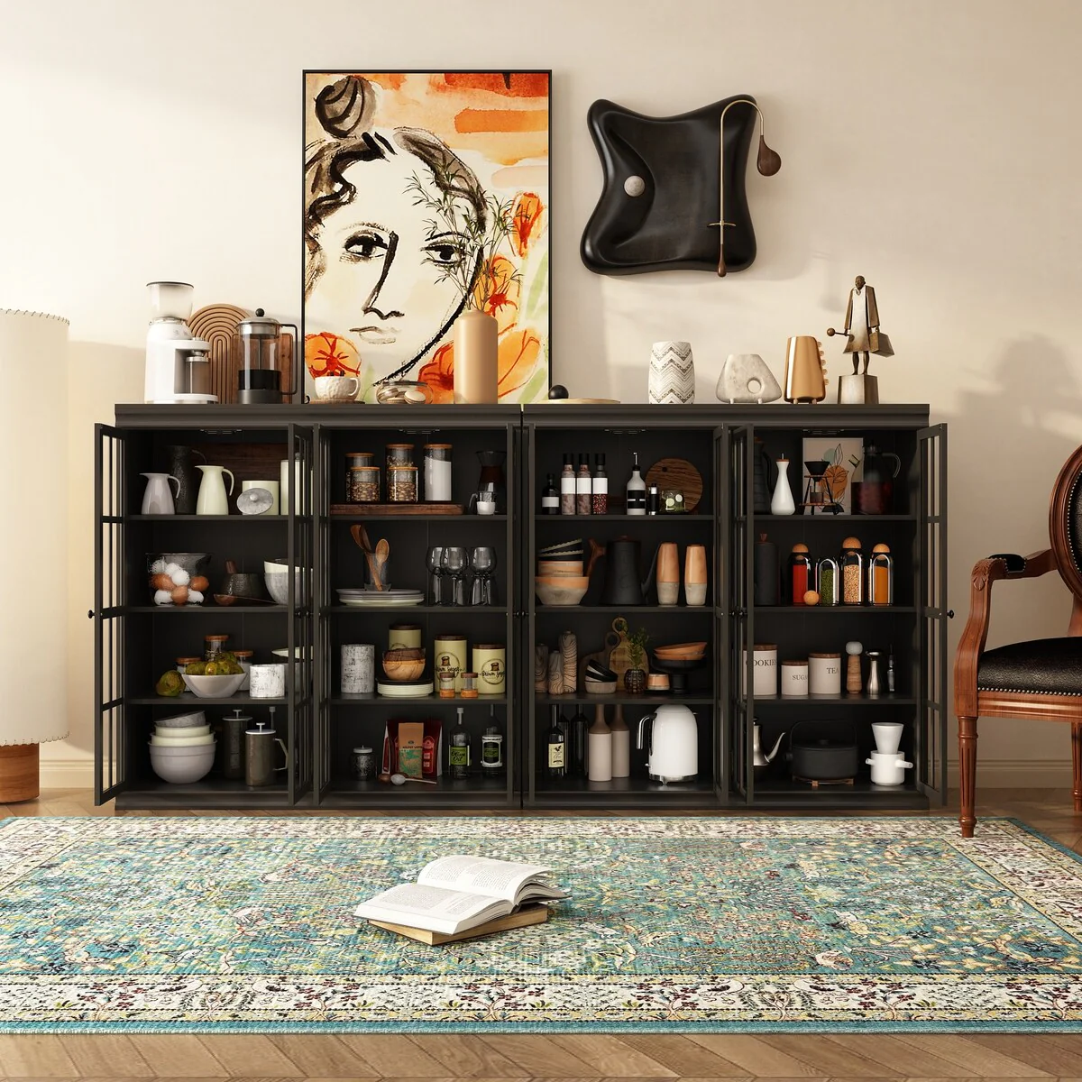 Sophisticated Storage Ensemble: Buffet Sideboard Bookshelf Cabinet