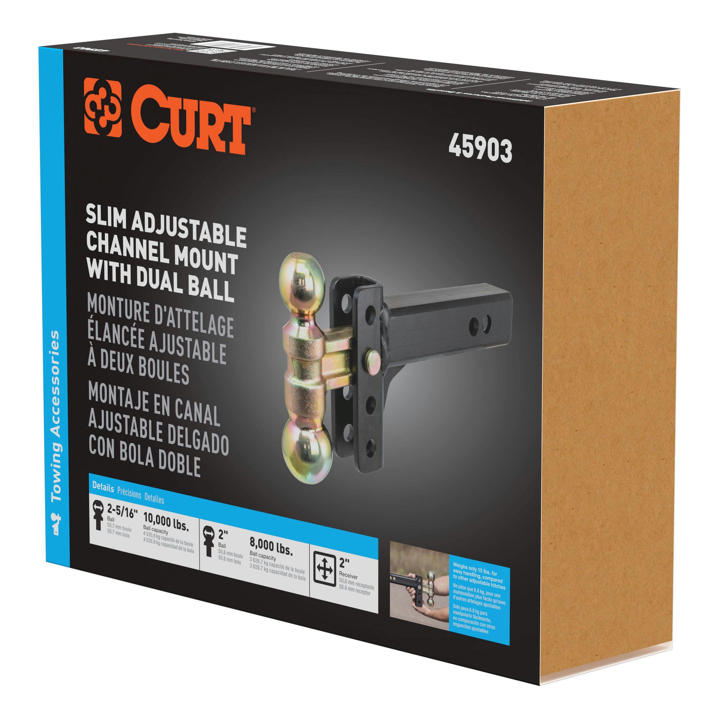 CURT Slim Adjustable Channel Mount with Dual Ball