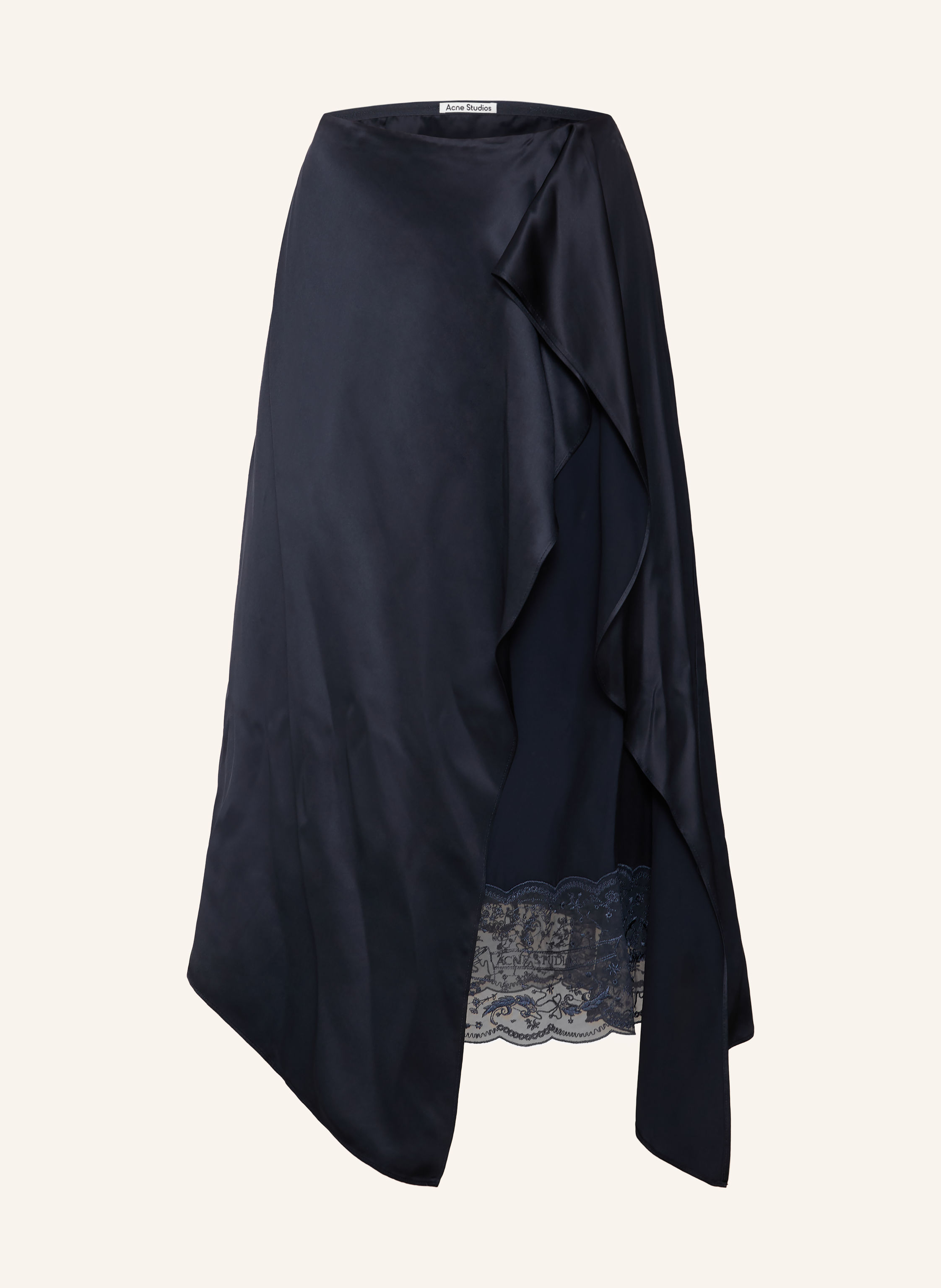 Acne Studios Satinrock in Wickeloptik mit Spitze