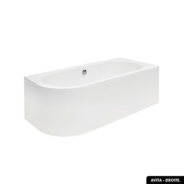Baignoire d'angle - avec tablier blanc et repose tête offert - AVITA - 180 x 75 cm - Droite