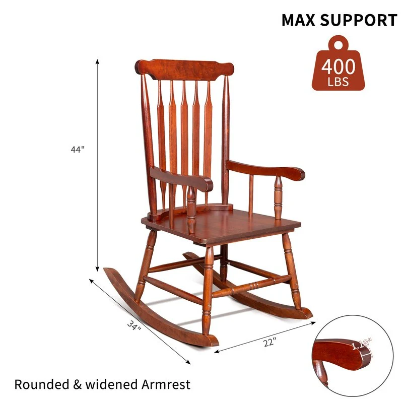 Solid Wood Patio Rocking Chair - 22.8 x 34.3 x 44.1 inch