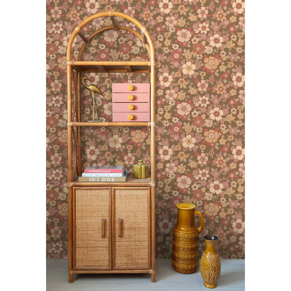 ESTAhome behang retro bloemen rood en bruin - 50 x 900 cm