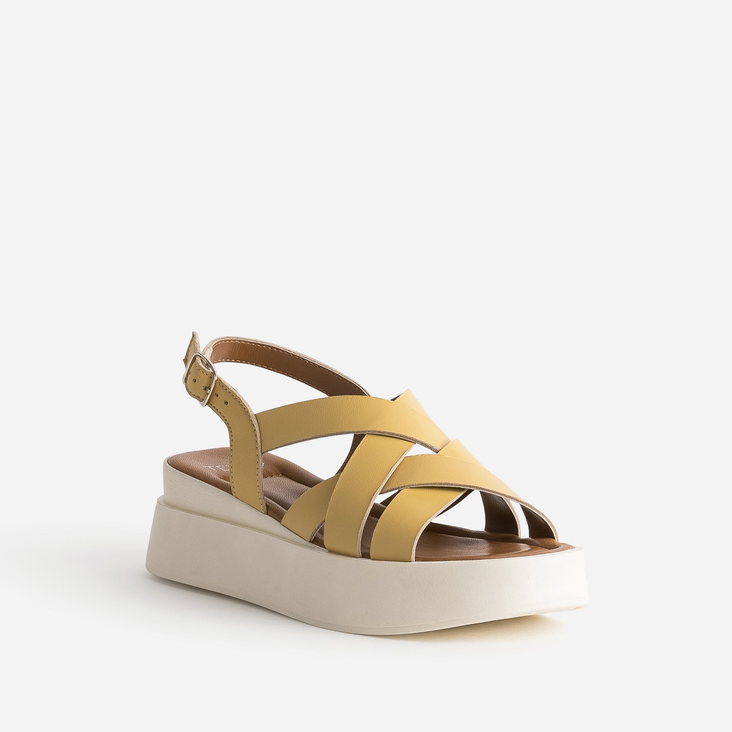 Sandale compensée TEXTO banana cream en cuir