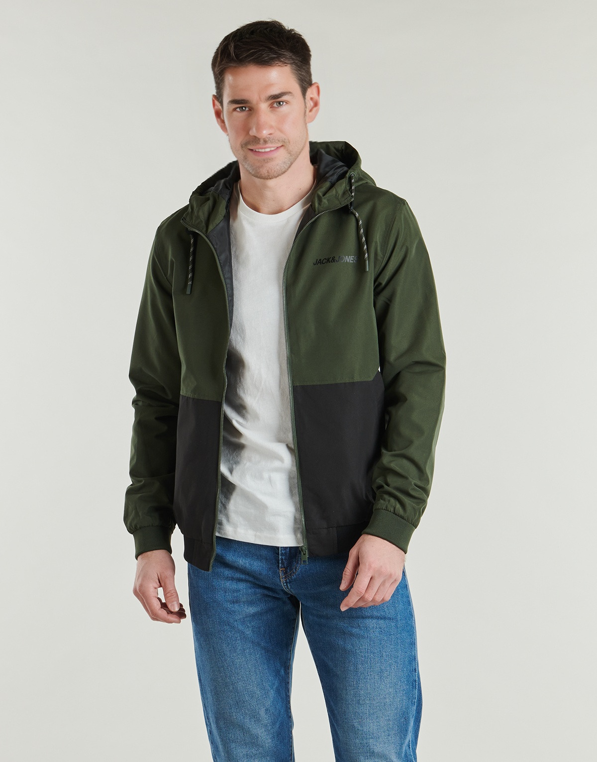 Jack & Jones - JJERUSH HOOD BOMBER - Kaki / Black