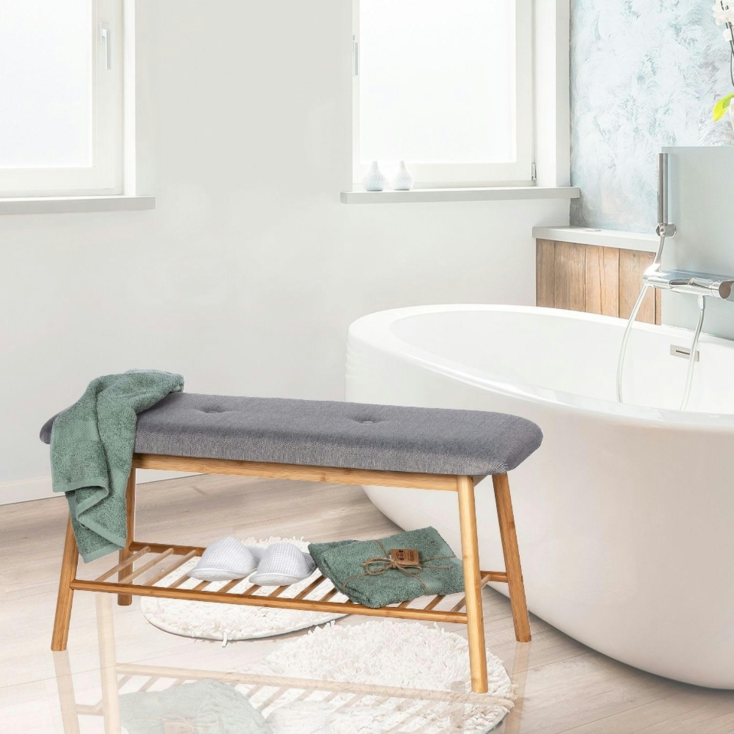 BAHARI - Banc d'entrée pour chaussures en bambou gris