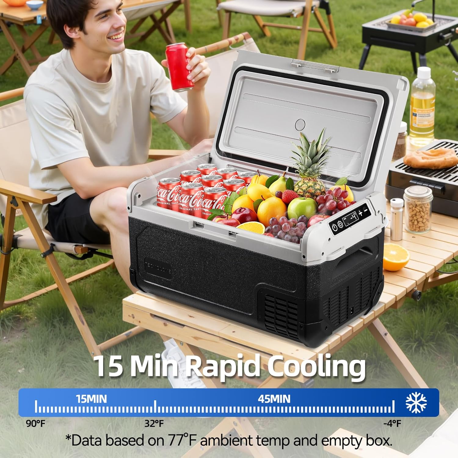 12V Car Refrigerator,21QT Portable Fridge Freezer with Blow Expansion Evaporator,-4℉~68℉ 12/24V DC & 120-240V AC Freezer Cooler for Truck RV SUV Camping Travel,Reversible Door