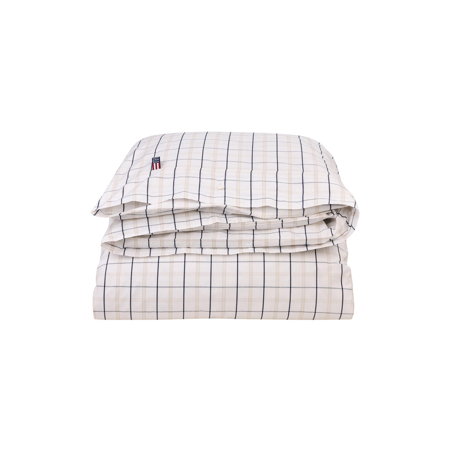 Icons White/Beige/Navy Checked Cotton Poplin Duvet Cover, white/beige/navy
