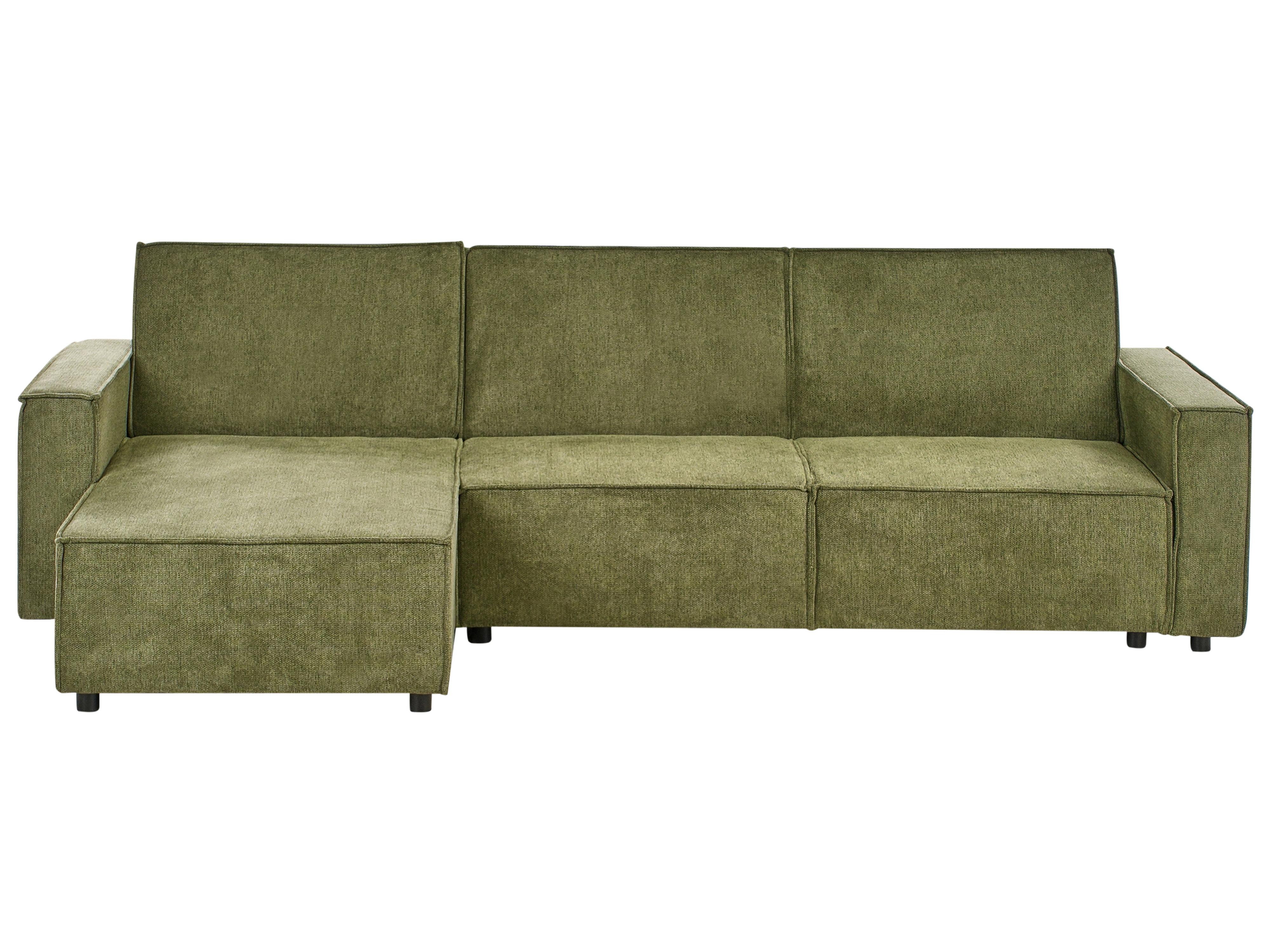 Corner Sofa Bed 3 Seater ROMEDAL II Fabric Dark Green Left Hand