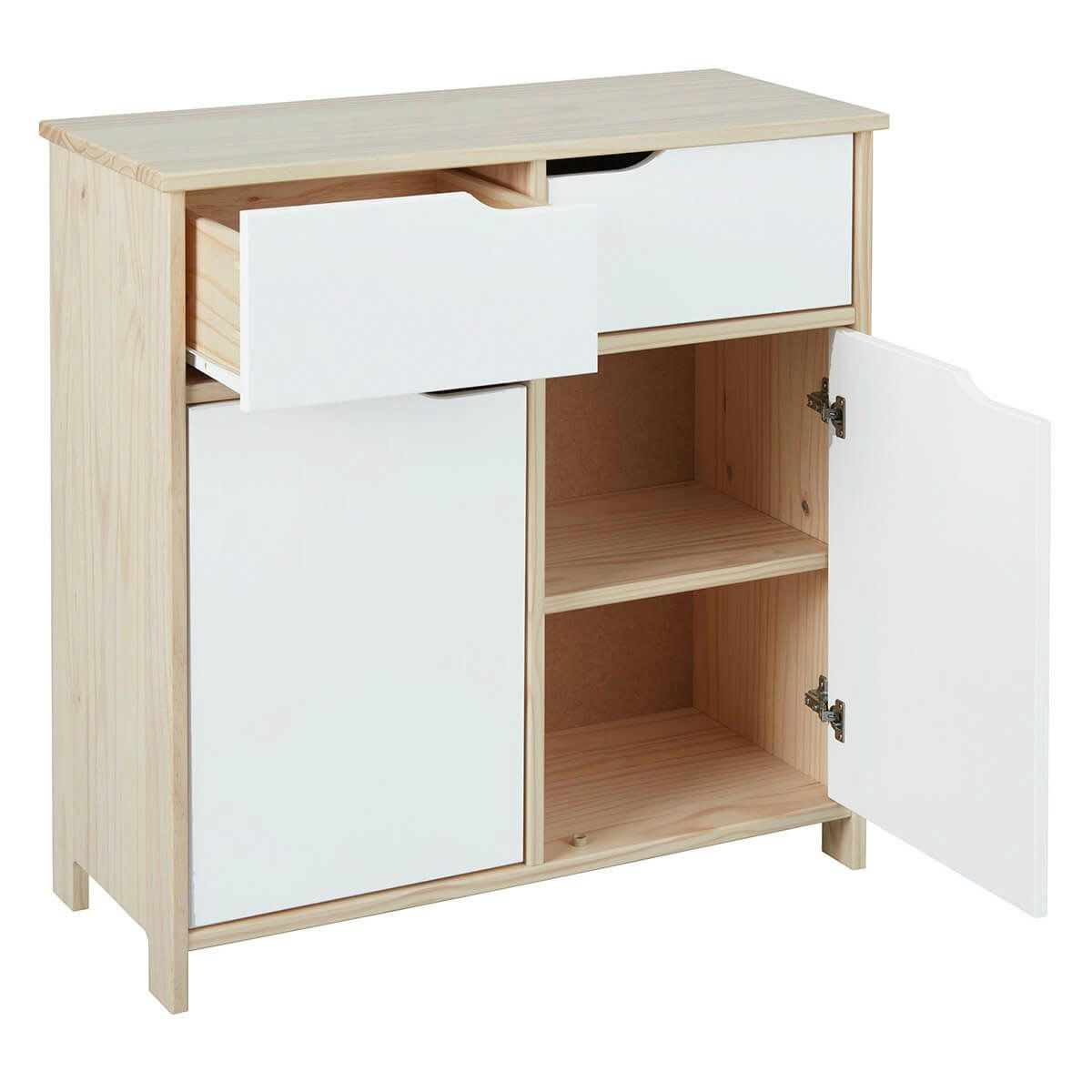 HYBO - Commode  2 portes 2 tiroirs bois massif et façades blanches