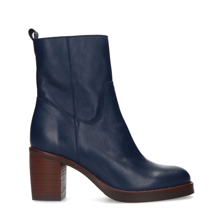 Manfield Blauwe leren enkellaarsjes met hak